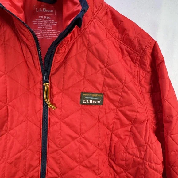 L.L. Bean Jacket Womens 2X Red Quilted Hooded 1/2 Zip Anorak Pullover PrimaLoft - Picture 3 of 8